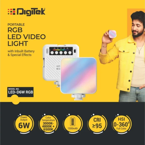 Digitek LED D6W RGB Portable Mini RGB LED Video Light with inbuild Battery Online Buy India 04 Digitek LED D6W RGB Portable Mini RGB LED Video Light with inbuild Battery Online Buy India 04