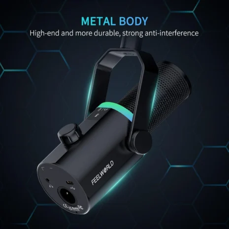 FEELWORLD PM1 XLR USB Dynamic Microphone with Desktop Stand for Podcast (10) FEELWORLD PM1 XLR USB Dynamic Microphone with Desktop Stand for Podcast (10)