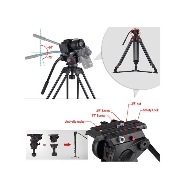 Miliboo MTT609A Professional Tripod and Fluid Head 2 Miliboo MTT609A Professional Tripod and Fluid Head