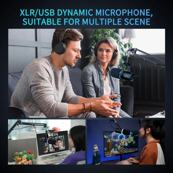FEELWORLD PM1 XLR USB Dynamic Microphone with Desktop Stand for Podcast (5) FEELWORLD PM1 XLR USB Dynamic Microphone with Desktop Stand for Podcast (5)