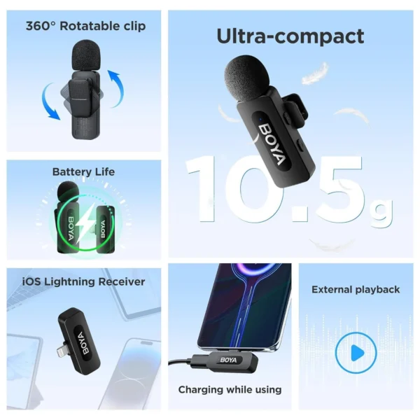 BOYA BY V1 2.4GHz Wireless Lavalier Microphone for iPhone Online Buy in India 5 BOYA BY V1 2.4GHz Wireless Lavalier Microphone for iPhone Online Buy in India 5