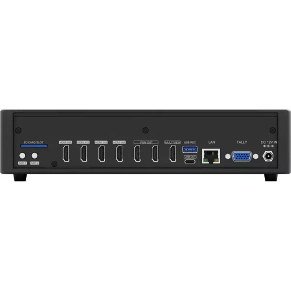 AVMATRIX Shark H4 PLUS rear panel with four HDMI inputs, HDMI outputs, USB-C and LAN