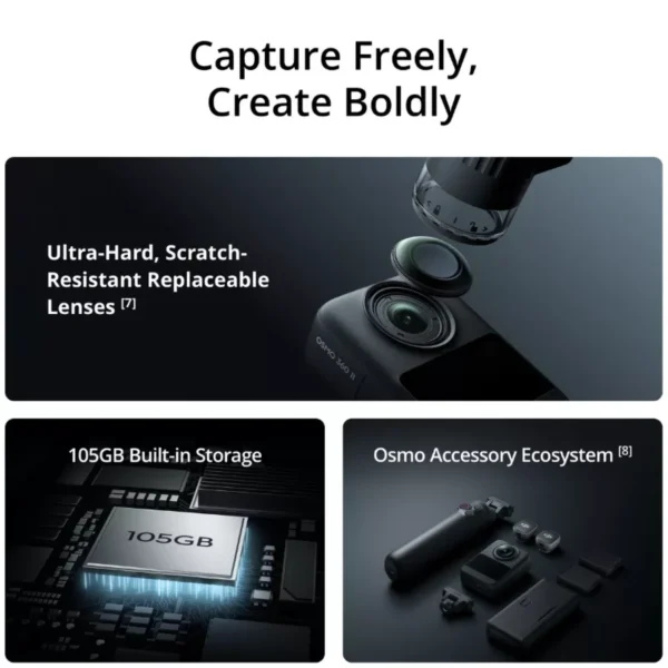 DJI Osmo 360 II ultra hard replaceable lens and built in storage DJI Osmo 360 II ultra-hard replaceable lens and built-in storage