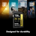 Lexar Professional 2000x SD card being inserted into a camera